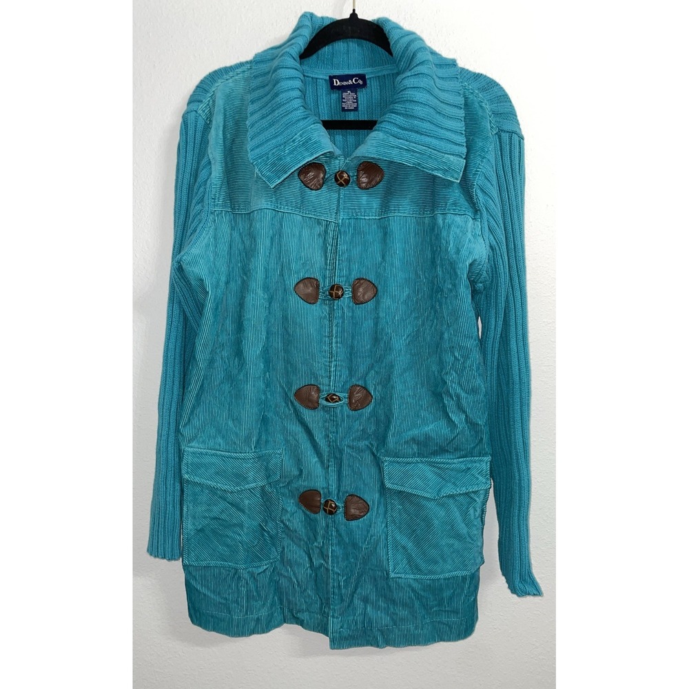 Vtg Denim Co Jacket Size XL Knitted Corduroy‎ Coat Teal Green